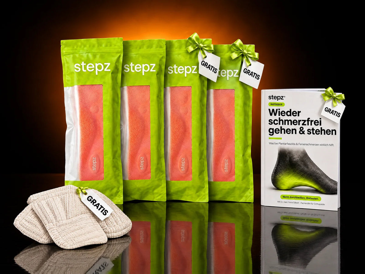 4 Paar stepz® Entlastungssohlen, davon 2 gratis + Fersenpolster + Ratgeber